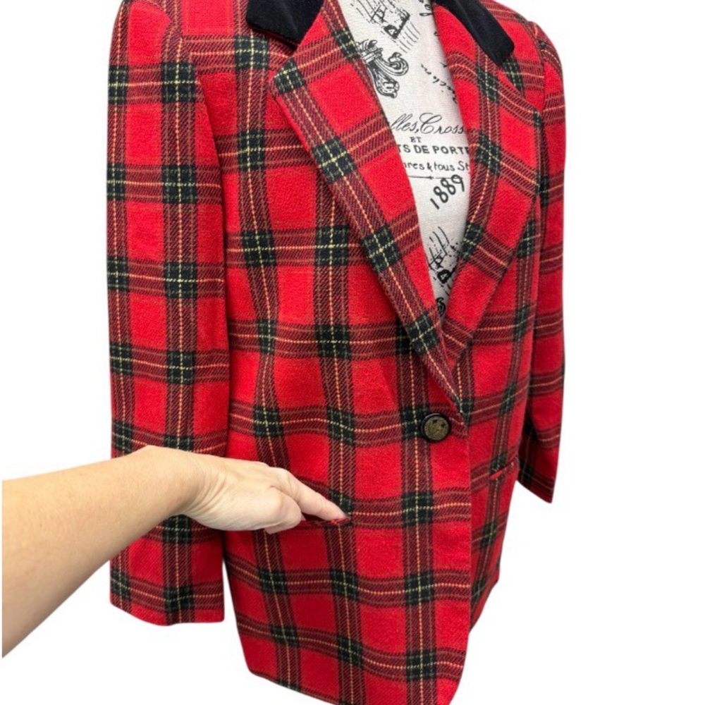 Sag Harbor Vintage Red Plaid Women's Wool Blend Blazer - Picture 3 of 9